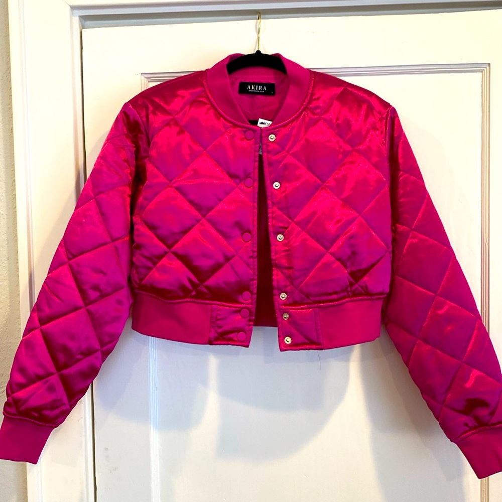 Pink cropped Akira bomber jacket